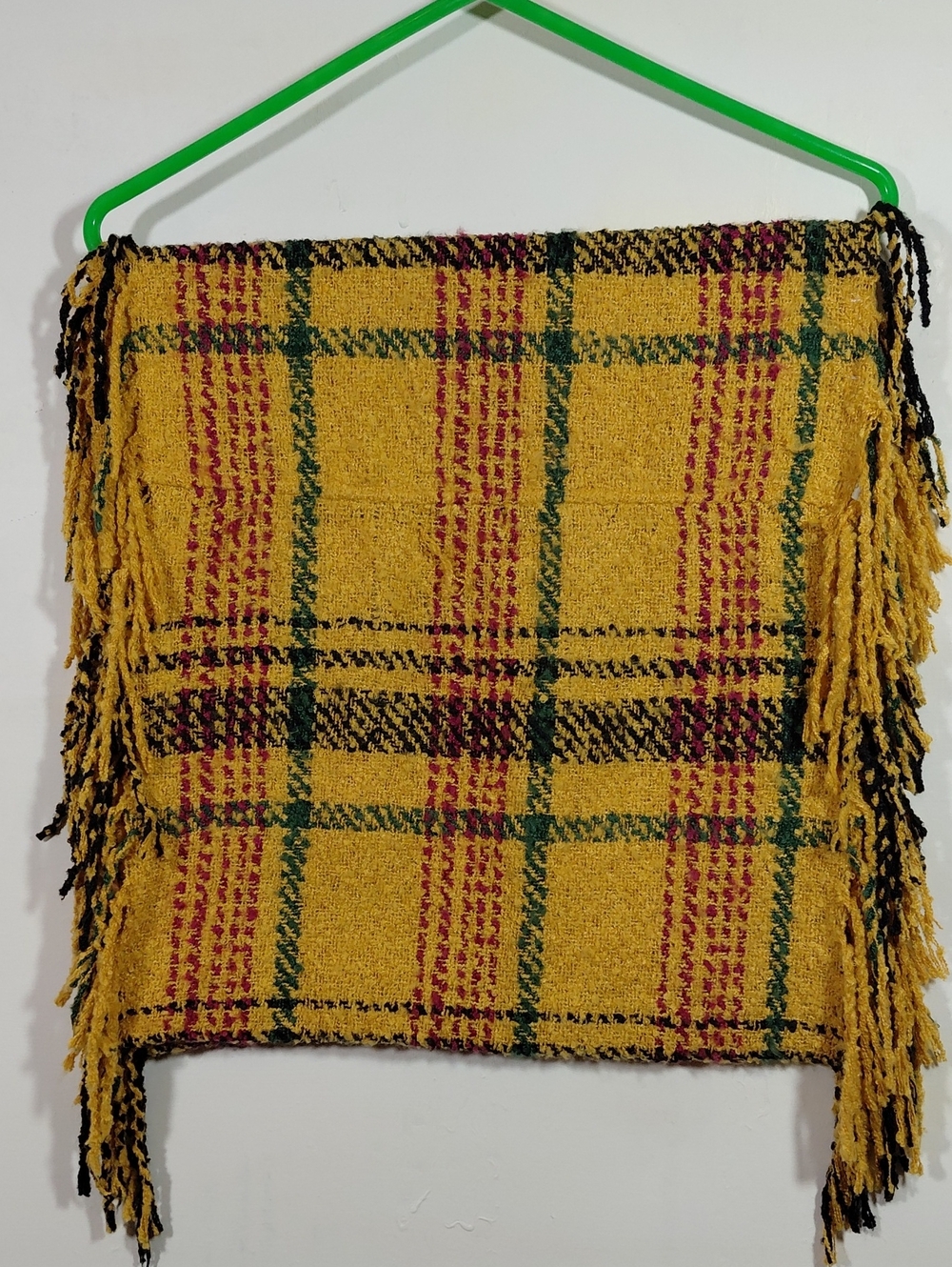 Maurices Soft Mustard Yellow Green Pink Plaid Fringe Infinity Scarf